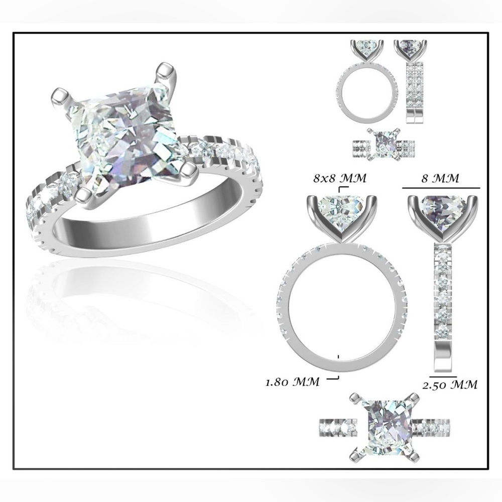 3 Carat Princess Cut Moissanite Engagement Ring - Picture 8 of 8
